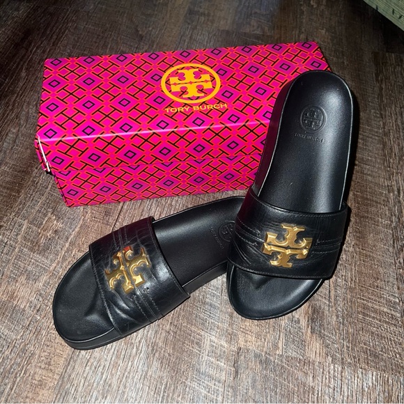 NEW AUTHENTIC Tori Burch Black Everly Anatomic Slide